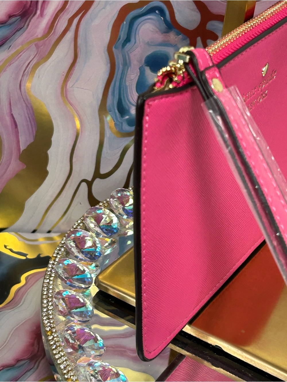 kate spade Bright Pink Logo Zip Pouch wi/Gold Accents Approx. 8 x6 Box included - Picture 5 of 13